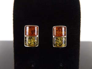.925 Sterling Silver Amber Post Earrings