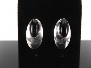 .925 Sterling Silver Black Onyx Cabochon Post Earrings