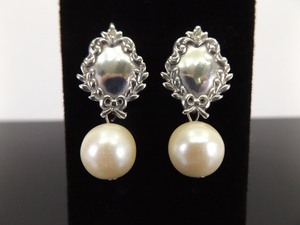 .925 Sterling Silver Dangle Pearl Shield Post Earrings