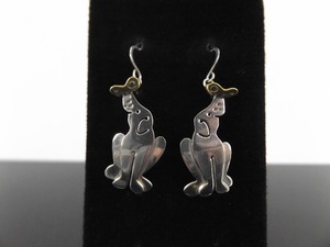 .925 Sterling Silver Puppy Butterfly Nose Hook Dangle Earrings