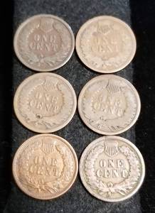 6 INDIAN HEAD CENTS 1880 1882 1887 1890 1891