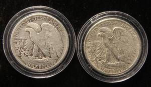 2 WALKING LIBERTY HALF DOLLARS 1938 1941 IN AIRTITES