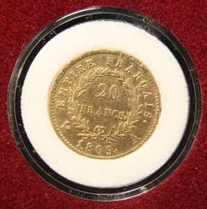 1809 A EMPEREUR NAPOLEON 20 FRANCS GOLD COIN IN AIRTITE