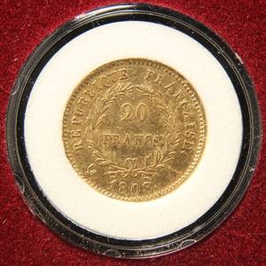 1808 A EMPEREUR NAPOLEON 20 FRANCS GOLD COIN IN AIRTITE
