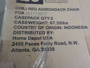 lot 208 image: Chili Red Adirondack Chair needs a...