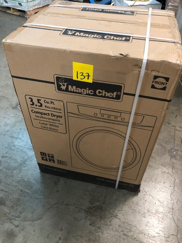 Magic Chef Compact 3.5 cu. ft. Electric Dryer in White new, KX REAL DEALS  INVER GROVE TOOLS HOME DECOR HOUSEWARES AND MORE