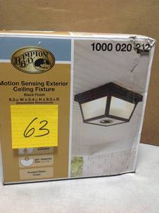 lot 63 image: Hampton Bay 360° Square 4-Light Black Motion Sensing Outdoor Flush Mount in good condition
