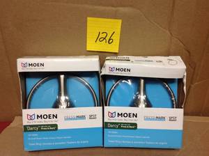 lot 126 image: Lot of 2 Moen Darcy Towel Ring with Press and Mark in Brushed Nickel  in good condition