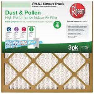lot 123 image: Lot of 3 Rheem 16 in. x 16 in. Basic Household Pleated FPR 4 Air Filter not used