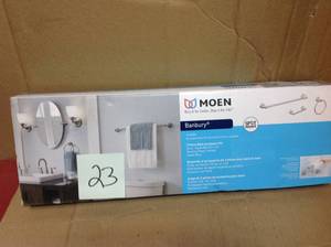 lot 23 image: Moen Banbury 3-Piece Bath Hardware Kit in Brushed Nickel Y2633bn not used