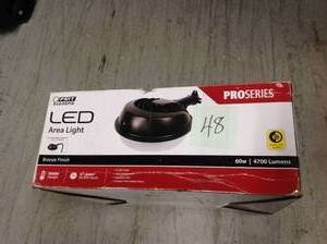 lot 48 image: 13 in. 60-Watt Bronze Outdoor Security Wall Post Mount Dusk to Dawn Photocell Sensor Integrated LED Area Lightin good condition