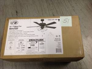 lot 51 image: Hampton Bay Sinclair 44 in. LED Indoor Oil-Rubbed Bronze Ceiling Fan with Light Kitin good condition