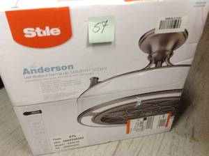 lot 57 image: Stile Anderson 22 in. LED IndoorOutdoor Brushed Nickel Ceiling Fan with Remote Controlnot used