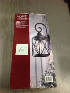 lot 65 image: Home Decorators Collection 1-Light Black 18.75 in. Outdoor Wall Lantern Sconce with Seeded Glassin good condition