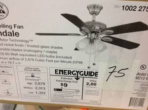 lot 75 image: Glendale 42 in. LED Indoor Brushed Nickel Ceiling Fan with Light Kitin good condition