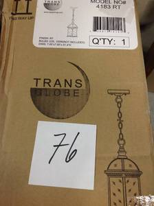 lot 76 image: Bel Air Lighting Atrium 1-Light Outdoor Hanging Rust Lantern with Clear Glass not used