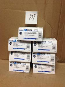 lot 109 image: Lot lot of 7 Halo 993 Series 4 in. White Recessed Ceiling Light Fixture Trim with Baffle new