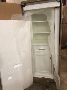 lot 122 image: Home Decorators Collection Windlowe 22 in. W x 16 in. D x 65 in. H Floor Linen Tower in White not used