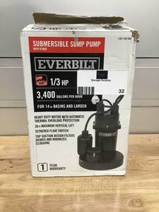 lot 32 image: EVERBILT 13 HP Aluminum Submersible Sump Pump with Tether