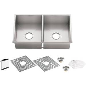 lot 34 image: STERLING Ludington Undermount Stainless Steel 32 in. 5050 Double Bowl Kitchen Sink Kit