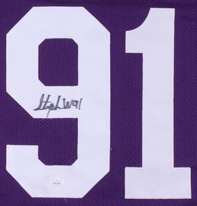 lot 20 image: Stephen Weatherly Signed Purple Vikings Jersey (JSA COA)