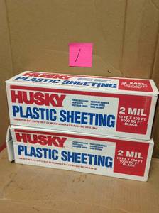 Lot of 2 never used HUSKY 10 ft. x 100 ft. Black 2 mil Plastic Sheeting