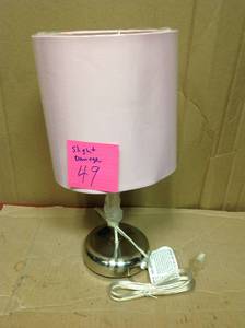 Limelights 19.5 in. Light Pink Stick Lamp with Charging Outlet and Fabric Shade  SLIGHT DAMAGE SEE PIC