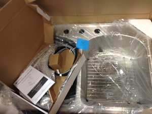 lot 18 image: Glacier Bay All-in-One Drop-In Stainless Steel 33 in. 3-Hole Double Bowl Kitchen Sink in good condition