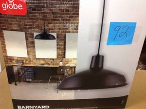 lot 92 image: Globe Electric 1-Light Matte Black Barn Light Pendant &nbspin good condition