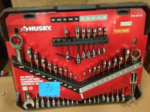 lot 76 image: Husky SAEMM Ratcheting Wrench Set with Stubby (30-Piece)  MISSING PCS in good condition