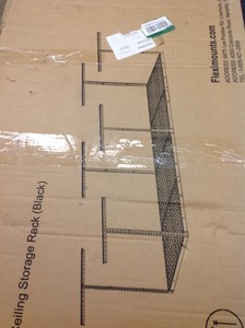 lot 104 image: FLEXIMOUNTS 4 ft. x 8 ft. Heavy Duty Overhead Garage Adjustable Ceiling Storage Rack in Black in good not used