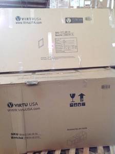 lot 120 image: Virtu USA Caroline Avenue 72 in. W Bath Vanity in Espresso with  Square Basin and Mirror (Marble Vanity Top in White are not include ) stock photo used to display the item not used