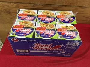 lot 142 image: 18 Pack Hot & Spicy Chicken Noodle Bowls, Retail $11.99