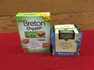 lot 11 image: Breton Organic 7 Grain Crackers & Seeds Of Change Brown Basmati Rice, Retail $16.98