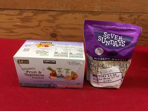 lot 36 image: Kirkland Signature Organic Fruit & Vegetable Pouches & Seven Sundays Modern Muesli, Retail $19.38