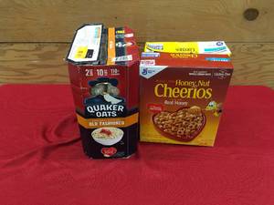 lot 57 image: Quaker Oats Old Fashioned Oats & Honey Nut Cheerios, Retail $15.64