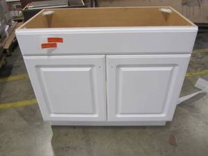 lot 60 image: Project Source 36.5-in White Single Sink Bathroom Vanity - Cabinet Only - BAC VBCU3618