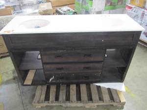 lot 106 image: Style Selections Morriston Distressed Java Double Sink Vanity with White Engineered Stone Top (Common 60-in x 20-in) WSL60BHV