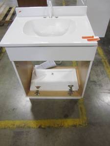 lot 142 image: Project Source 24.5-in White Single Sink Bathroom Vanity with White Cultured Marble Top VBCU2418