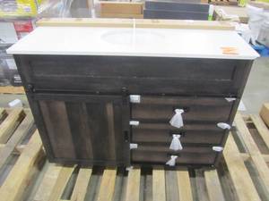 lot 150 image: Whalen Furniture 48 Morriston Distressed Java Single Sink Vanity with White Engineered Stone Top WSL48BHV