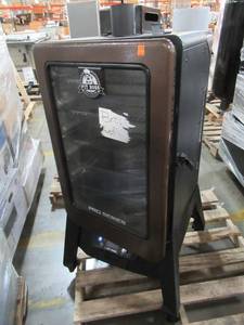 lot 288 image: Pit Boss 1250-Watt Black Electric Vertical Smoker PBV4PS1 - Broken Door Latch and Wheel.