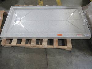 lot 328 image: ONYX Collection Gray Granite Solid Surface Shower Base 30-in W x 60-in L with Left Drain - Small Chip on RH Side.