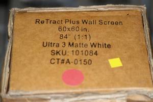 lot 17 image: Recordex 60 x 60 (84 Diagonal) ReTract Plus Ultra 3 Matte White Wall Mount Video Projection Screen - New in Box