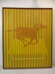 lot 120 image: Large Vintage Mid Century Op-Art Oil on Canvas Zebra Motion Painting