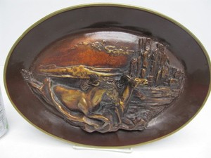 lot 26 image: Vintage 1978 Signed Limited Edition WALLY SHOOP Free As The Wind Solid Bronze 3D Wild Horses Wall Sculpture