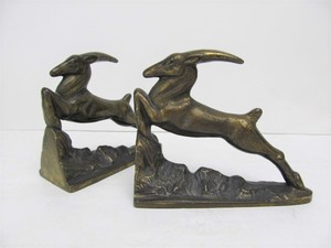 lot 30 image: Vintage 1930s Deco Leaping Gazelle Bookends