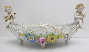 lot 16 image: Beautiful Antique German SCHIERHOLZ Porcelain Centerpiece Bowl wCherubs