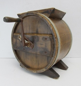 lot 43 image: Antique Primitive Hand Crank Round Butter Churn