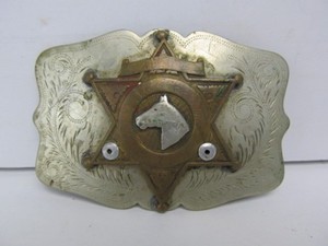 lot 51 image: Original Antique Western Lawmans German Silver Belt Buckle - Irvine & Jachens