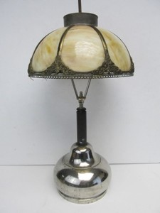 lot 57 image: Antique KNIGHT LIGHT Company Gas Lamp wSlag Glass Shade